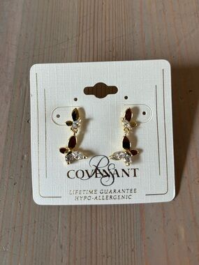 RS Covenant Gold Crystal Butterfly Drop Stud Earrings
